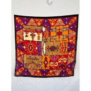 SW Southwestern Geometric Patchwork Square Scarf Red Purple Orange 29x30